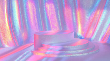 Poster - Iridescent abstract background with podium for creative design