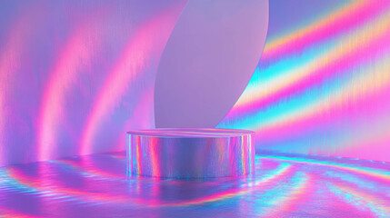 Poster - Enchanted gradient podium scene with vivid iridescent colors for art and design
