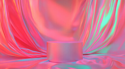 Poster - Elegant abstract background with colorful podium surrounded by vibrant fabrics for design