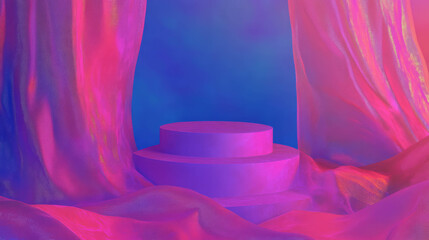 Aufkleber - Vibrant abstract background with podium and flowing fabric for event design