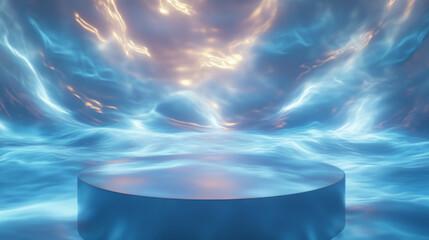 Aufkleber - Abstract background with a podium surrounded by fluid lights for modern design
