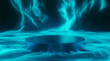 Poster - Futuristic abstract background with glowing podium for creative design
