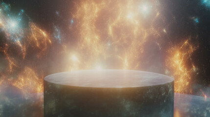 Poster - Futuristic cosmic podium scene with glowing abstract background for design uses