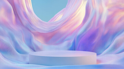 Poster - Dreamlike abstract background with pastel colors and circular podium for design or branding