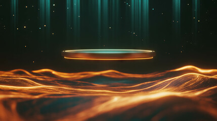 Poster - Futuristic abstract background with suspended podium and light effects for digital design