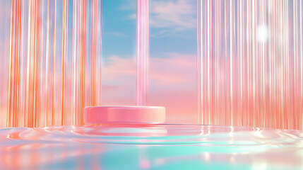 Poster - Abstract background with suspended podium and surreal dreamscape design elements