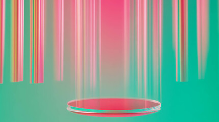 Poster - Futuristic geometric composition with suspended podium and vibrant colors