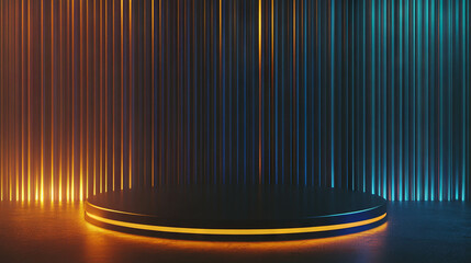 Poster - Modern abstract background with rotating black platform and vertical light stripes