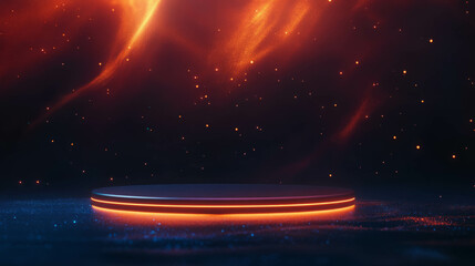 Poster - Abstract background with rotating black platform and glowing particles for futuristic design