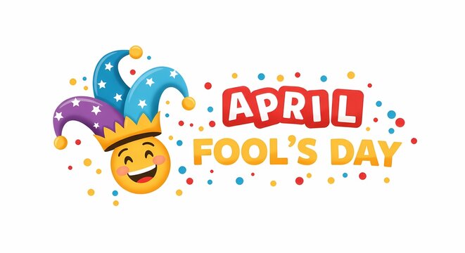 Happy April Fools' Day Celebration: Jester Hat and Surprise Illustration 