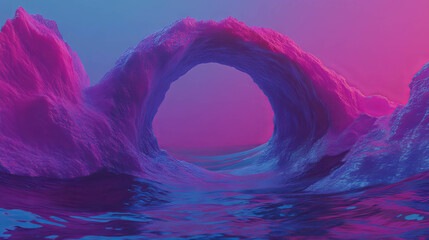 Aufkleber - Abstract oceanic arch in vibrant pink and blue colors - surreal landscape design for creative use