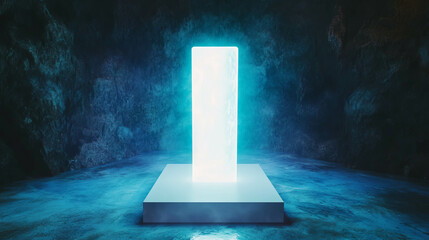 Poster - Futuristic abstract background with illuminated white rectangle for digital design projects