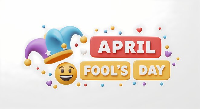 Happy April Fools' Day Celebration: Jester Hat and Surprise Illustration 