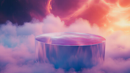 Poster - Surreal transparent glass platform floating amidst dramatic cloudy sky