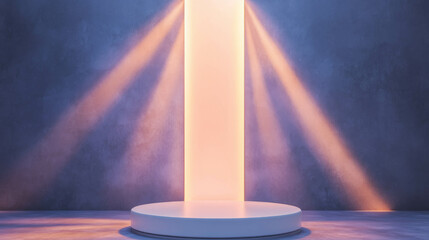 Poster - Illuminated white podium in abstract background for creative design