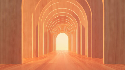 Poster - Abstract architectural scene with wooden arches and warm lighting