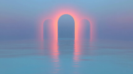 Aufkleber - Surreal abstract background with glowing arches and reflection