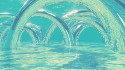 Poster - Abstract surreal arches rising from shimmering water environment