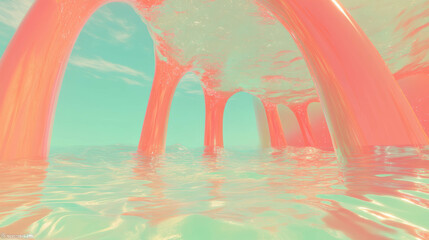 Poster - Surreal abstract background with organic arch shapes and fluid waves