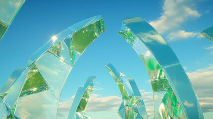 Poster - Abstract architectural arches with reflective surfaces under clear blue sky