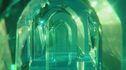 Aufkleber - Abstract architecture with fragmented arches and green hues for modern design