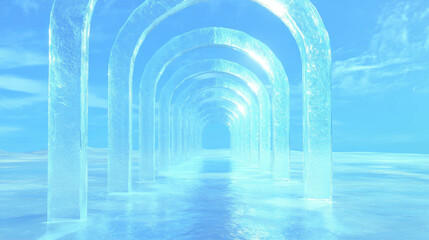 Aufkleber - Surreal winter landscape with frozen ice arches under clear blue sky