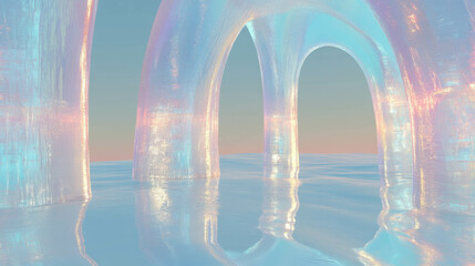Poster - Abstract frozen arches in a surreal icy landscape with dreamy reflections