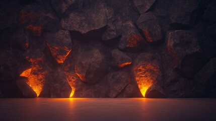 Poster - Mysterious abstract background with glowing textured stone and dark ambiance for modern design