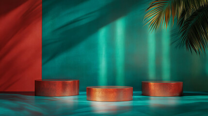Poster - Tropical minimalist interior design with three copper structures