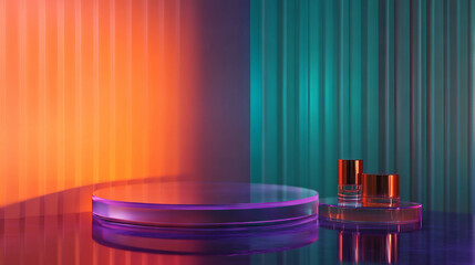 Poster - Abstract geometric display with interconnected glass cylinders and vibrant gradient background