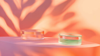 Fototapete - Abstract aesthetic with two interconnected glass objects on soft gradient background