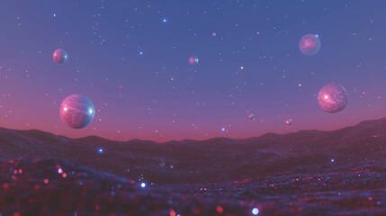 Poster - Surreal celestial landscape with stars and planets in a dreamy night sky