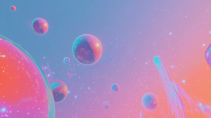 Poster - Dreamy celestial background with abstract floating bodies for cosmic design