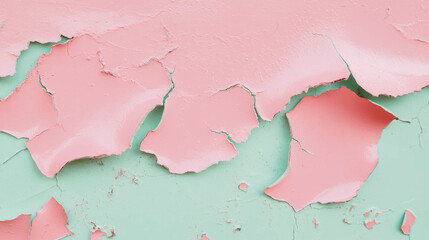 Poster - Abstract artistic texture with cracked paint in pastel pink and mint green