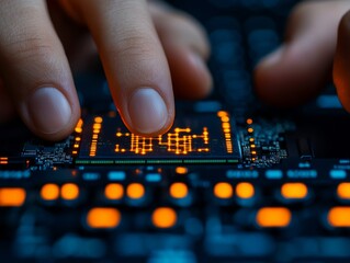 Aufkleber - Fingers Engaging with Circuit Board Close-Up Technology Digital Environment Macro View Interaction Concept