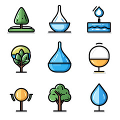 Poster - Nature Elements Water Plants Icons Design Green Clean