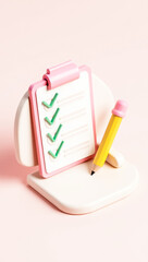 Poster - pastel-colored checklist with pencil: a 3d render of a completed task list