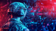 © Johnson - Soldier in futuristic helmet digital data overlay cybersecurity military technology national