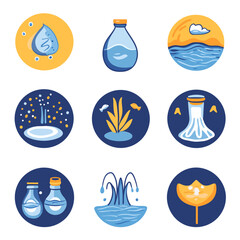 Poster - Water cycle icon set, nature and industry vector illustration.
