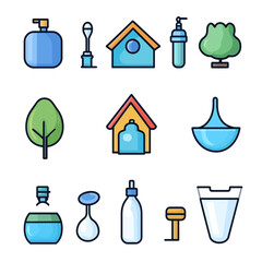 Poster - Hydration Icons Featuring Bottles, Trees, and Houses in Clean Design