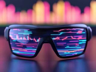 Aufkleber - Futuristic LED Glasses Displaying Dynamic Data Visualizations Modern Workspace Digital Art Enhanced User Experience Close-up View