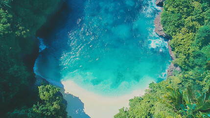 Poster - Aerial view of a secluded tropical island with turquoise waters and lush greenery