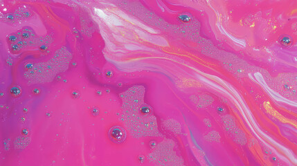 Poster - Vivid fuchsia pink oil art with abstract swirls and bubbles
