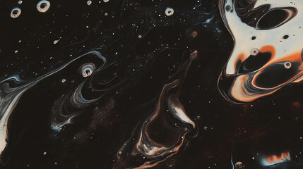Poster - Abstract dark brown oil texture with swirling patterns and bubbles