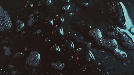 Poster - Close-up of dark brown oil substance texture with bubbles for background design