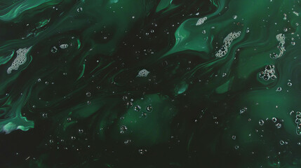 Poster - Dark forest green oil swirling texture with bubbles for abstract art and design