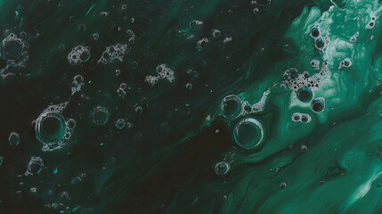Poster - Abstract texture of dark forest green oil substance with bubbles