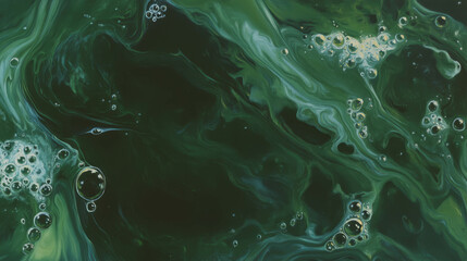 Poster - Close up of dark forest green oil swirls creating organic patterns