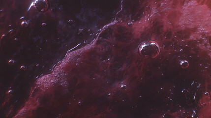 Poster - Close up of dark maroon oil texture with bubbles and swirls for artistic background