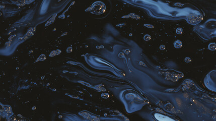 Poster - Enigmatic dark sapphire blue oil texture with bubbles